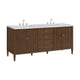 Myrrin 72" Double Vanity, Mid Century Walnut, 3 CM Carrara White Marble Top