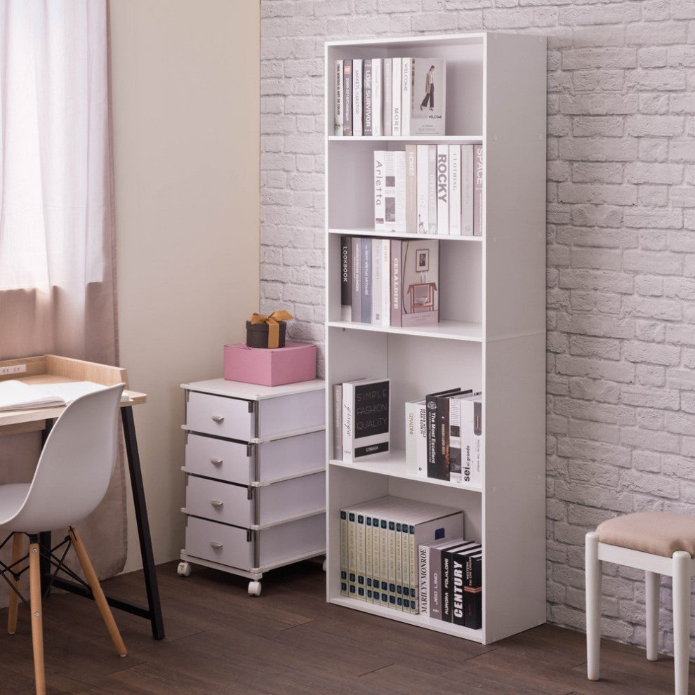 Classic White 5 Shelve Storage Bookcase