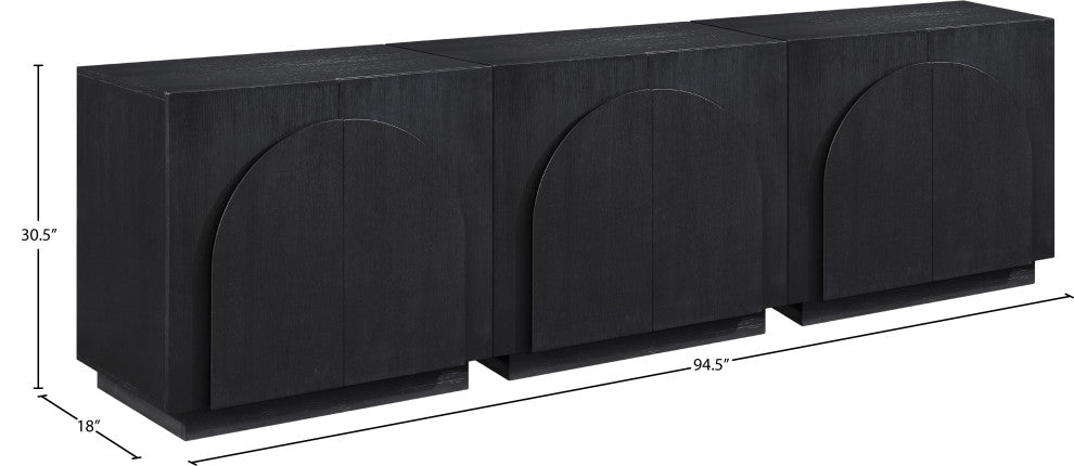 Navona Oak Veneer Sideboards / Buffet, Black, 3pc