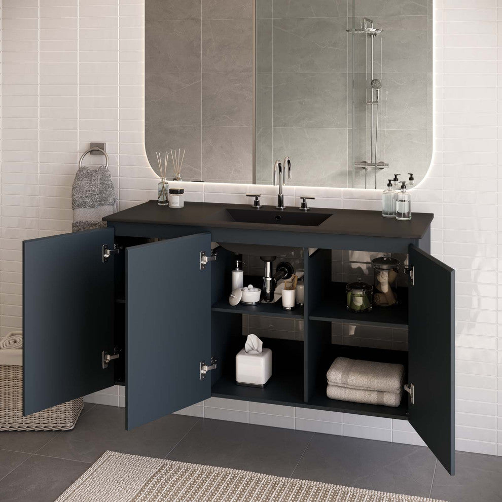 Bryn 48" Wall-Mount Bathroom Vanity, Gray Black