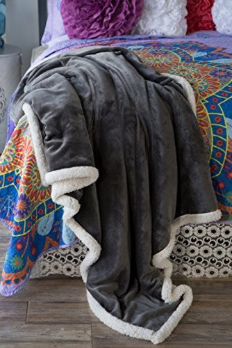 Large Extra Plush Sherpa Throw Blanket 68X54, Solid Grey