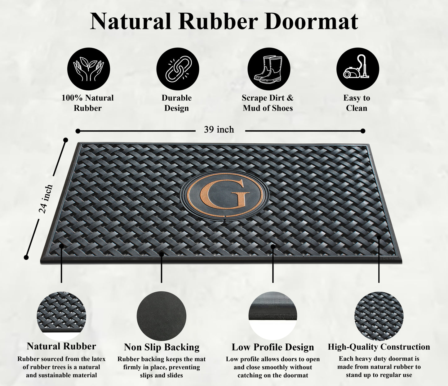 A1HC 100% Rubber Monogrammed Heavy Duty Durable Doormat 24"x39"�, G