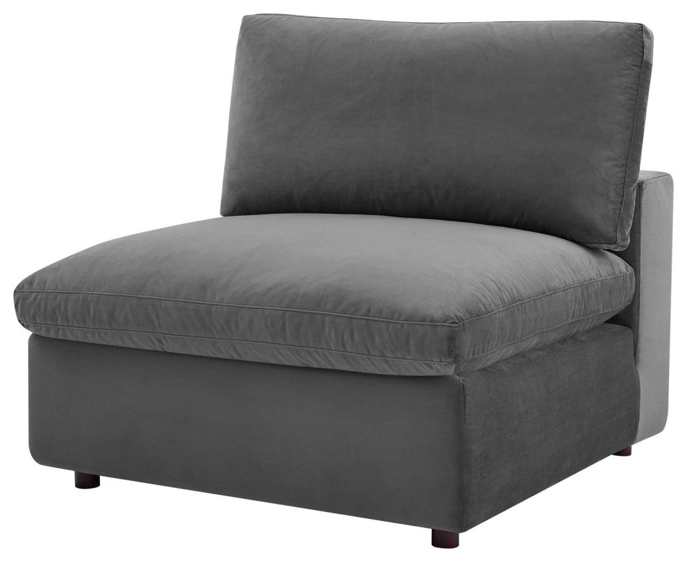 Sofa Middle Chair, Velvet, Gray, Modern, Living Lounge Hotel Hospitality