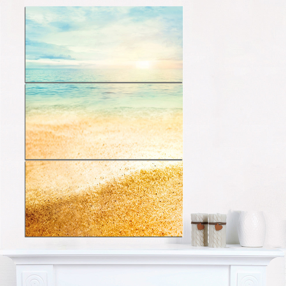 "Summer Beach View With Fine Gold Sand" Metal Wall Art, 3 Panels, 28"x36"