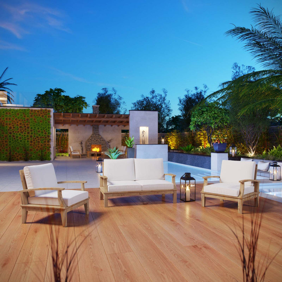 Natural White Marina 3 Piece Outdoor Patio Teak Set