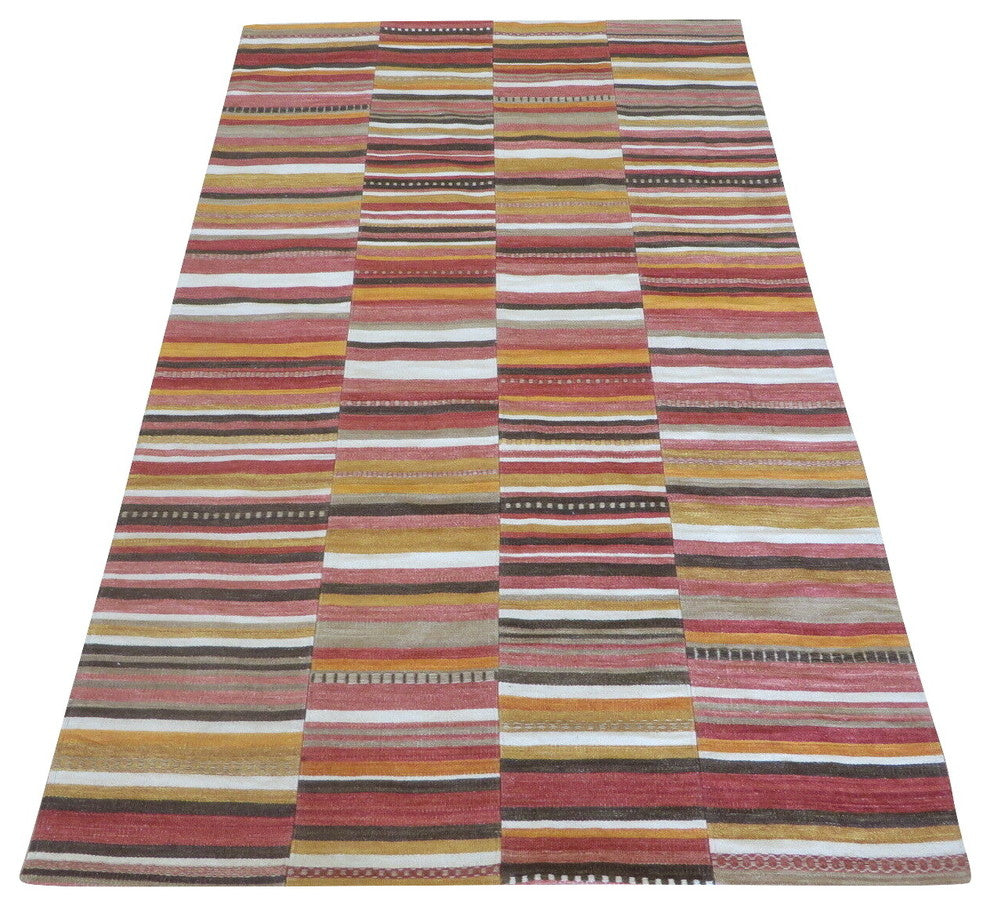 5x8 Geometric Wool Dhurry Kilim Patchwork Hand Woven Oriental Rug