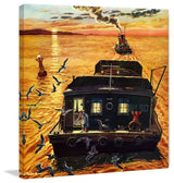 "Houseboat" Painting Print on Wrapped Canvas