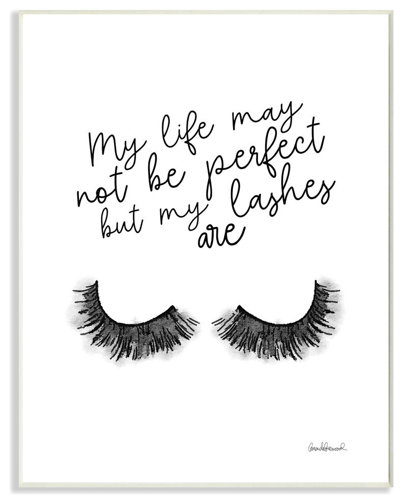 Black and White Typography Perfect Lashes in Life Wall Plaque Art, 10"x15"