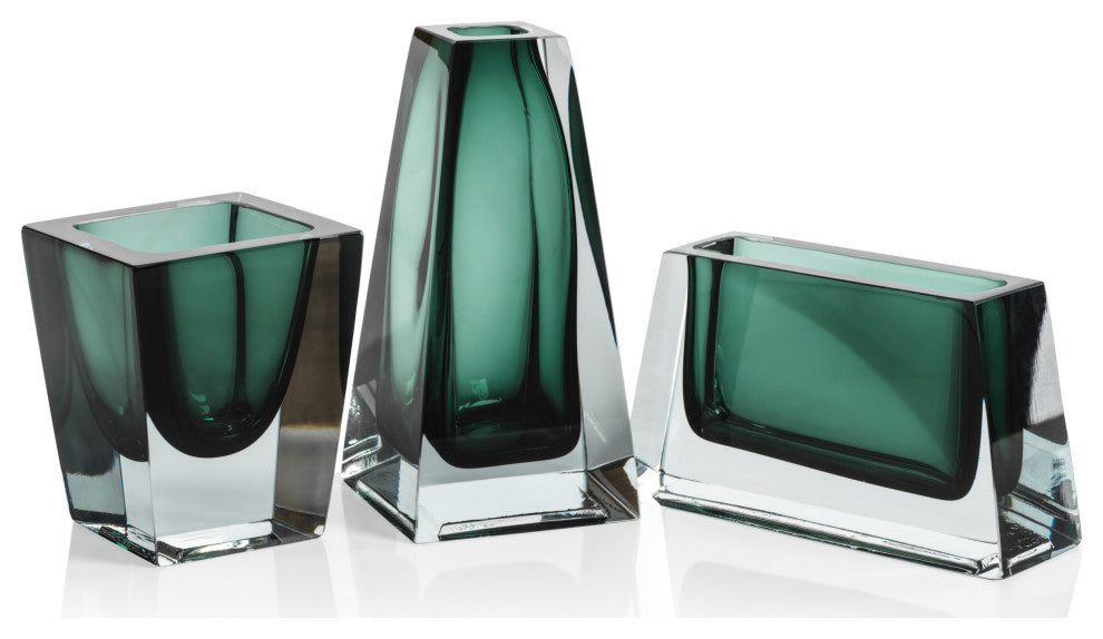 Carrara Polished Green Glass Vase, 3"x3"x4"