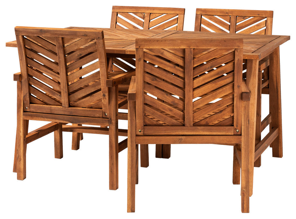 Solid Acacia Wood 5-Piece Chevron Dining Set - Brown