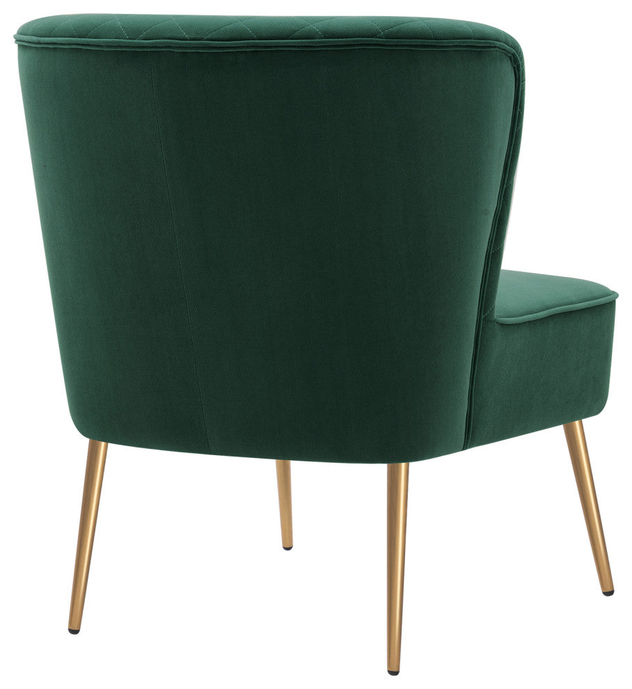 Diamond Stitched Bright Velvet Slipper Chair, Dark Green
