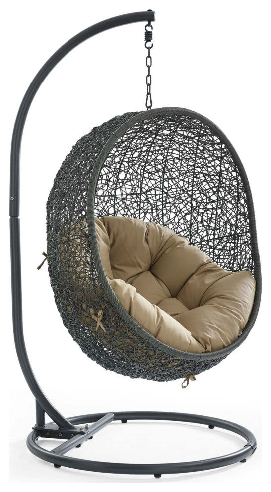 Modway Hide Outdoor Patio Swing Chair With Stand, Gray Mocha