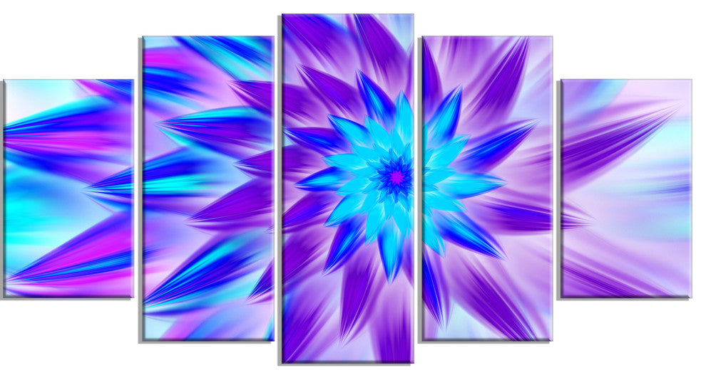 Exotic Blue Flower Petals, Large Floral Canvas Art Print, 60"x32", 5 Panels