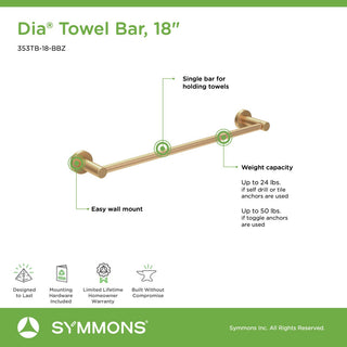 Dia 18 Inch Towel Bar with Mounting Hardware, Brushed Bronze