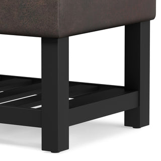 Cosmopolitan Storage Ottoman Bench With Open Bottom, Distressed Brown Faux Leather