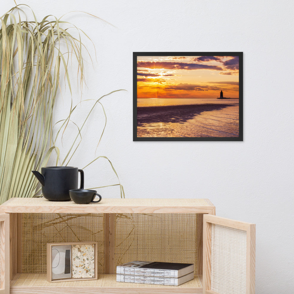 Cape Henlopen at Sunset Coastal Landscape Framed Photo Paper Wall Art Prints, Black, 16" X 20"