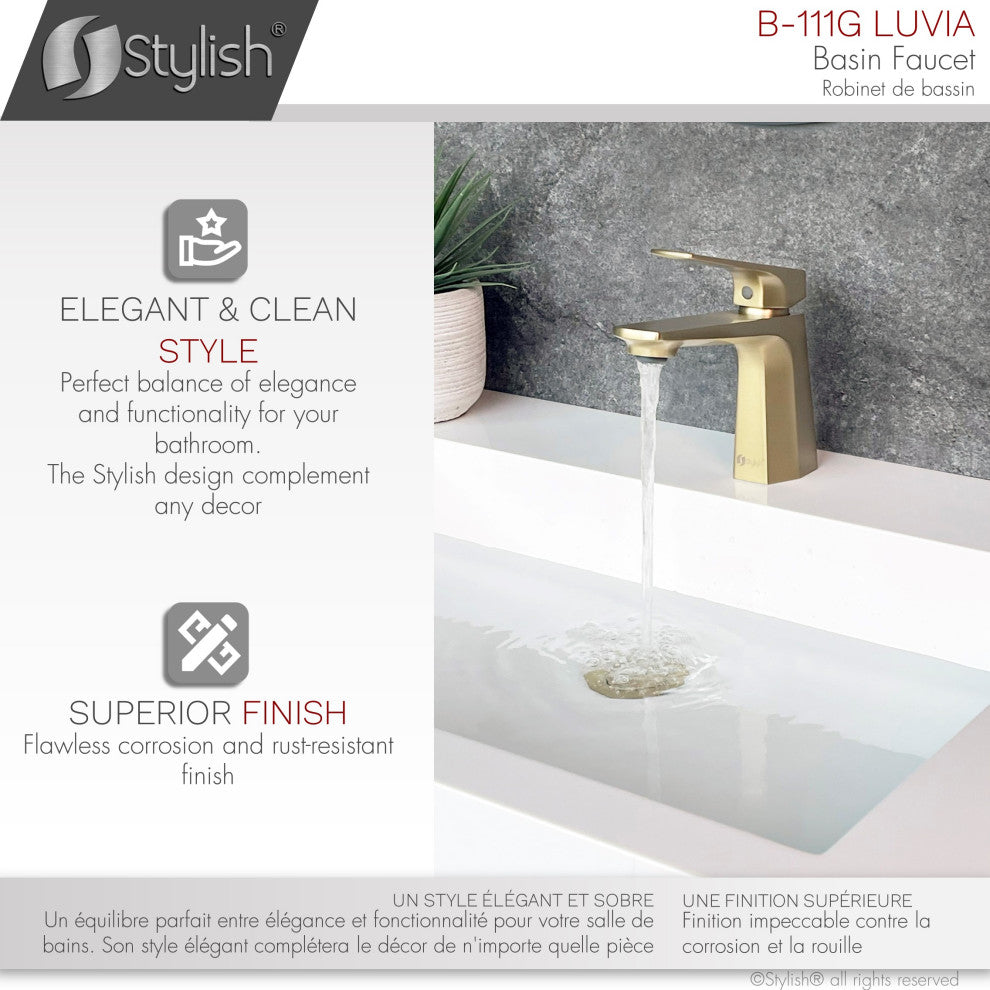 STYLISH Single Handle Bathroom Faucet - Brushed Gold