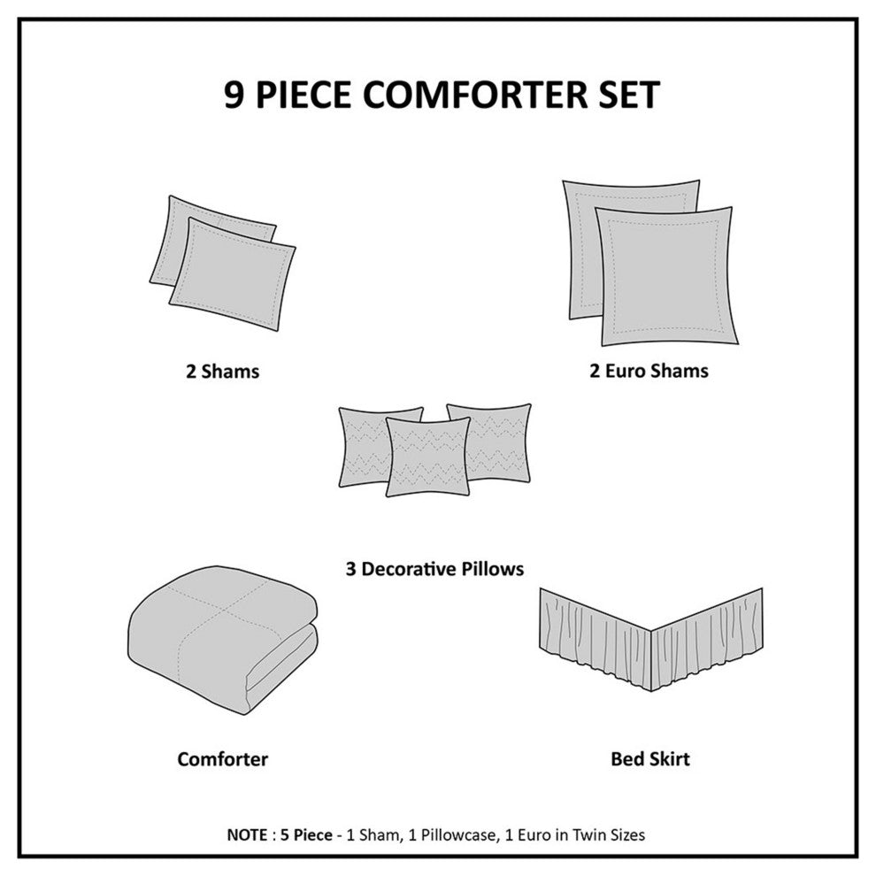 Madison Park Percale Printed Pintuck Flange 9-Piece Comforter Set, King