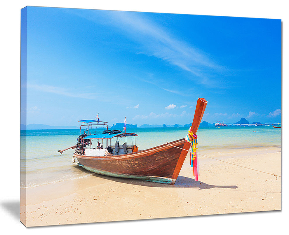 "Tropical Beach With Boat" Seashore Canvas Photo Print, 20"x12"