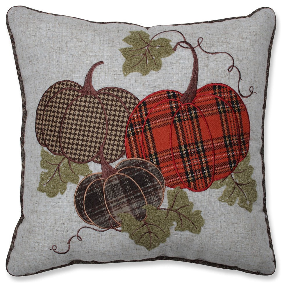 Harvest Plaid Pumpkins Applique Throw Pillow Multicolored