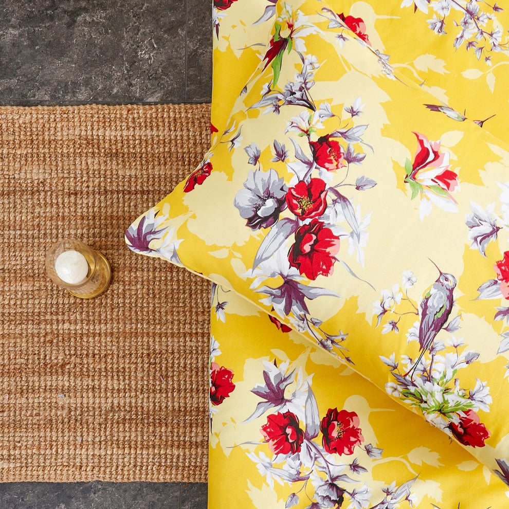 Sunshine Hummingbirds Floral Fitted Bed Sheet Set with Pillow Cases , Full