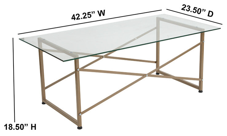 Mar Vista Collection Glass Coffee Table with Matte Gold Frame