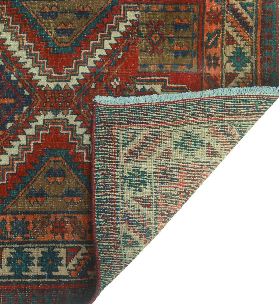 Fine Vintage Distressed Lanny Red/Ivory Runner, 3'5 x 10'0