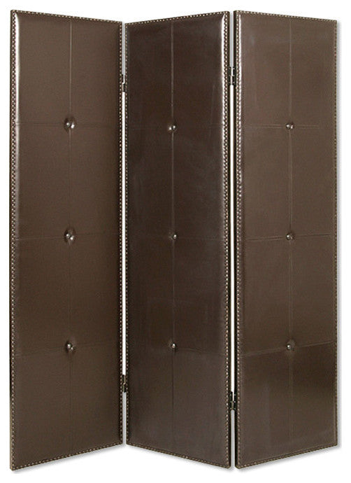 HomeRoots 1" x 60" x 72" Brown Faux Leather Screen