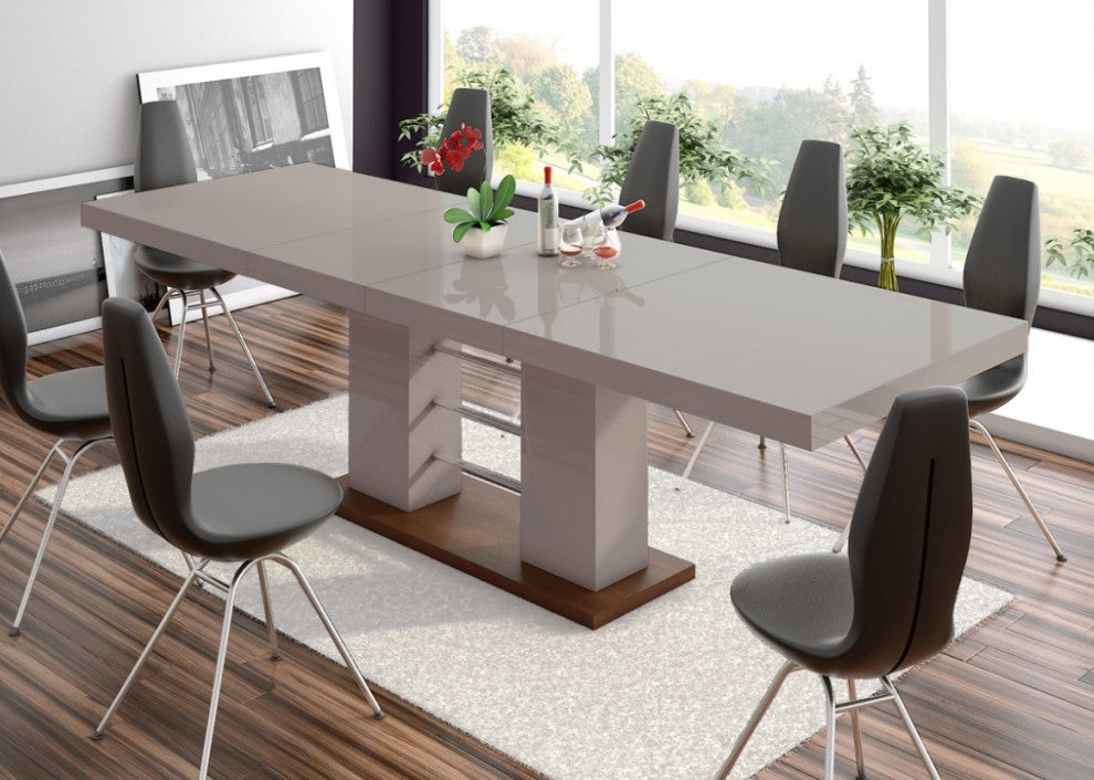 PINOSA High Gloss Dining Table with Extension, Cappuccino /Brown Base