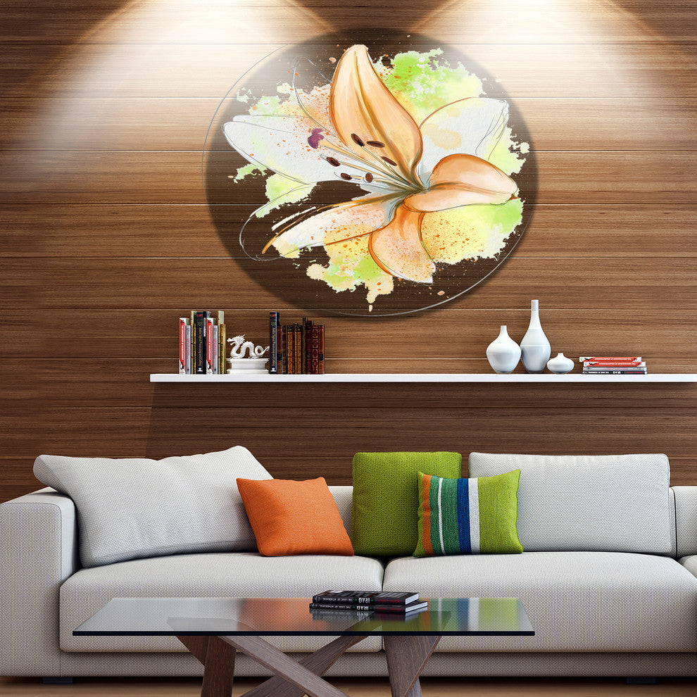 Cute Yellow Flower With Green Splashes, Floral Round Wall Art, 23"