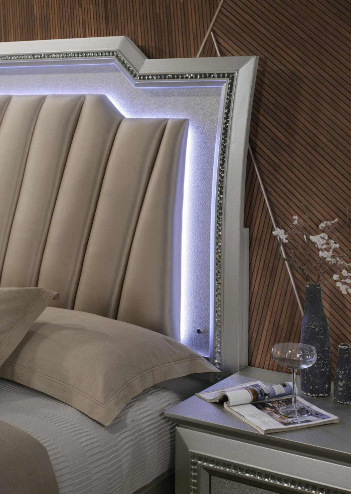 83" X 91" X 69" Pu Champagne Wood Upholstered (Hb) Led Eastern King Bed