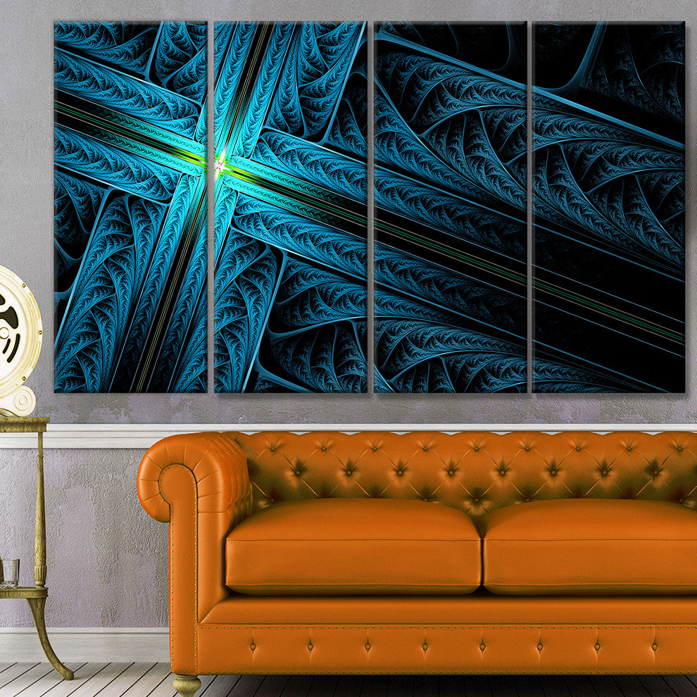 Turquoise Fractal Cross Design, Abstract Canvas Art Print, 48"x28", 4 Panels