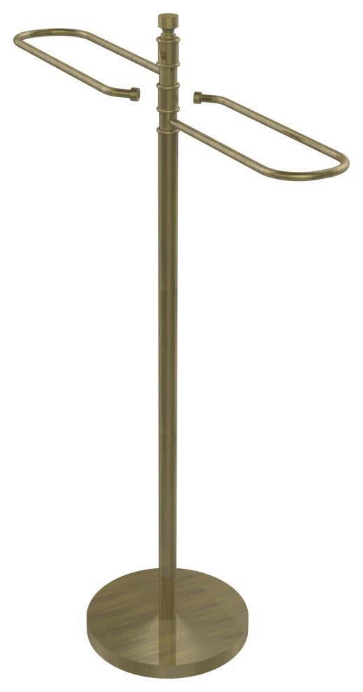 Contemporary Free Standing Floor Bath Towel Valet, Antique Brass