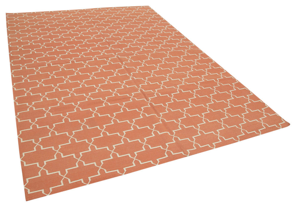 Rug N Carpet - Handmade Wool 6' 5'' x 9' 2'' Modern Design Dhurrie Kilim Rug