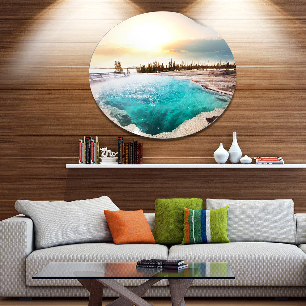 Crystal Clear Lake In Yellowstone, Landscape Disc Metal Wall Art, 11"