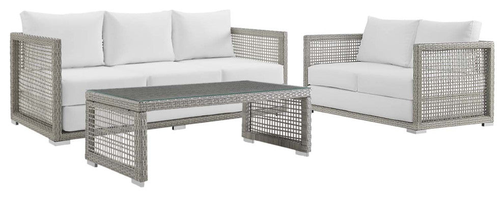 Maui 3 Piece Outdoor Patio Wicker Rattan Set, White