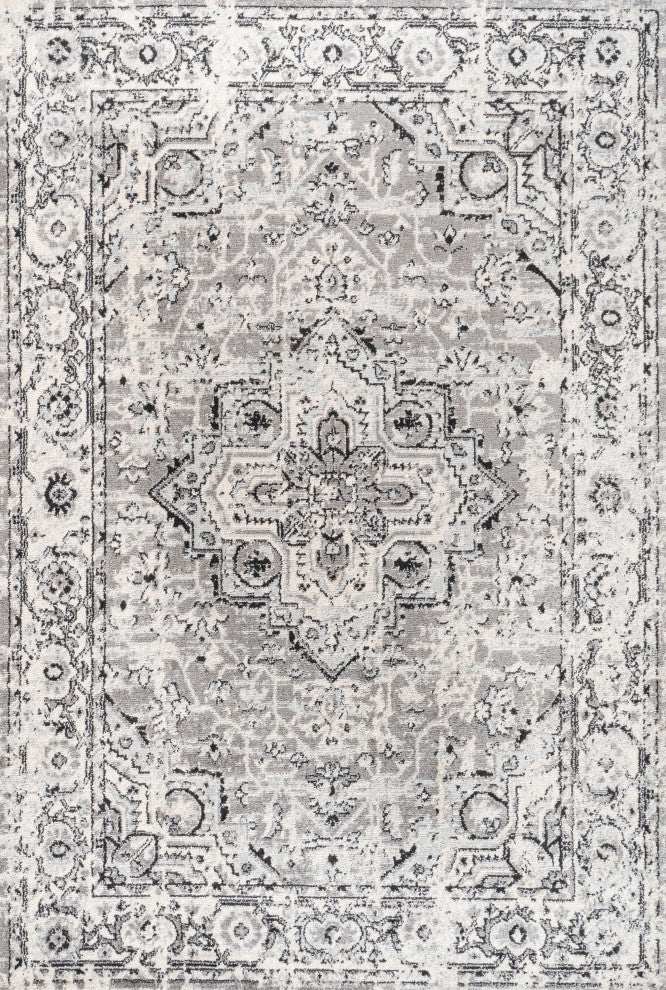 Denia Ornate Geometric Medallion Area Rug, Dark Gray, 4 X 6