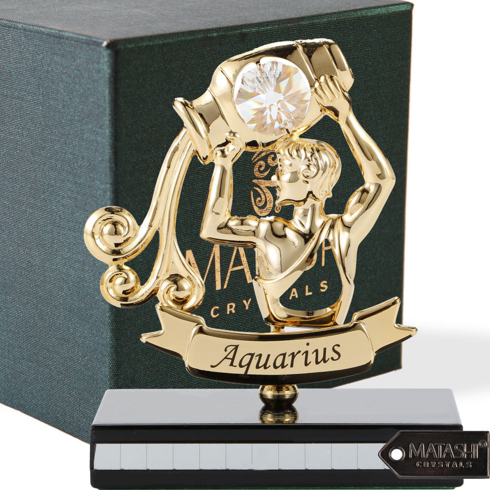 Matashi 24K Gold Plated Zodiac Astrological Figurine With Crystals, Aquarius