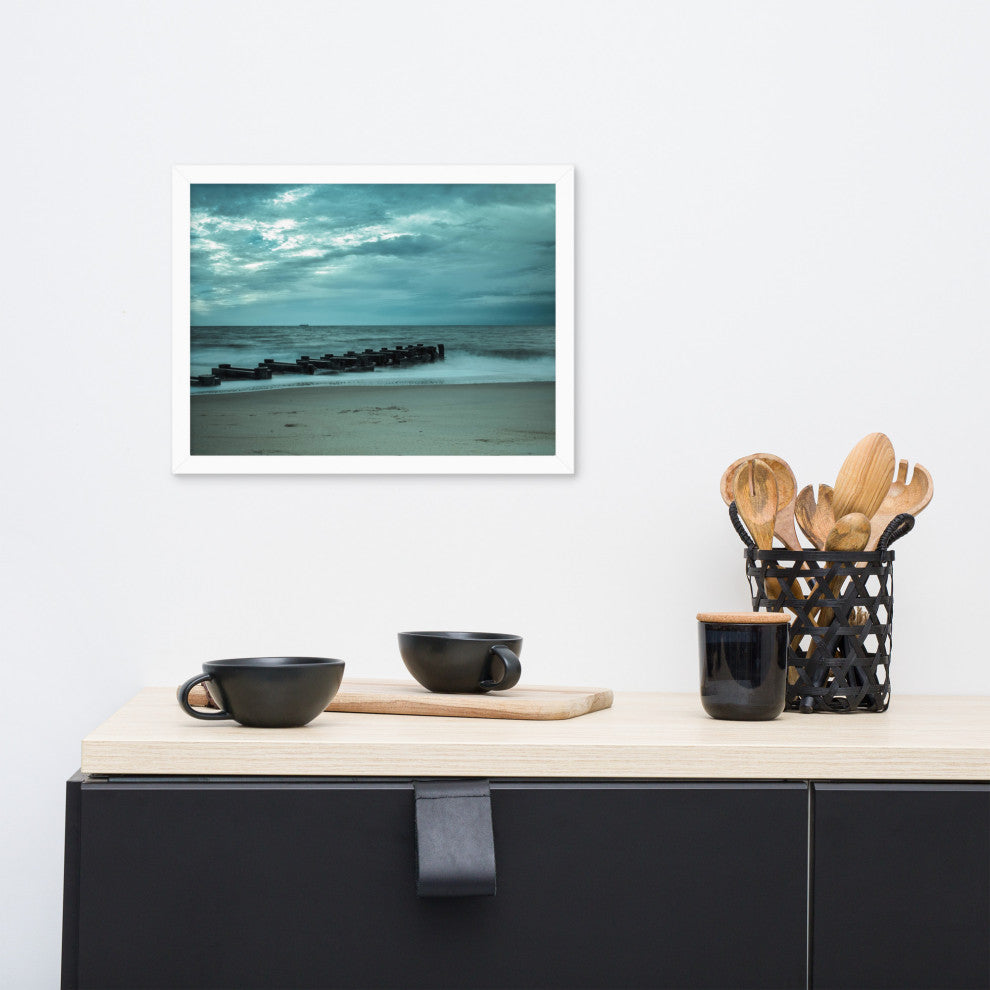 Blue Morning at Rehoboth Coastal Landscape Framed Photo Paper Wall Art Prints, White, 12" X 16"