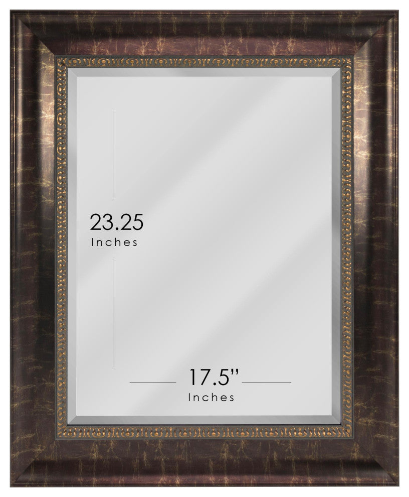 Head West Distressed Embossed Bronze Framed Wall Vanity Mirror - 26" x 32"