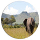 Retreating Elephant In Savannah, African Disc Metal Artwork, 11"