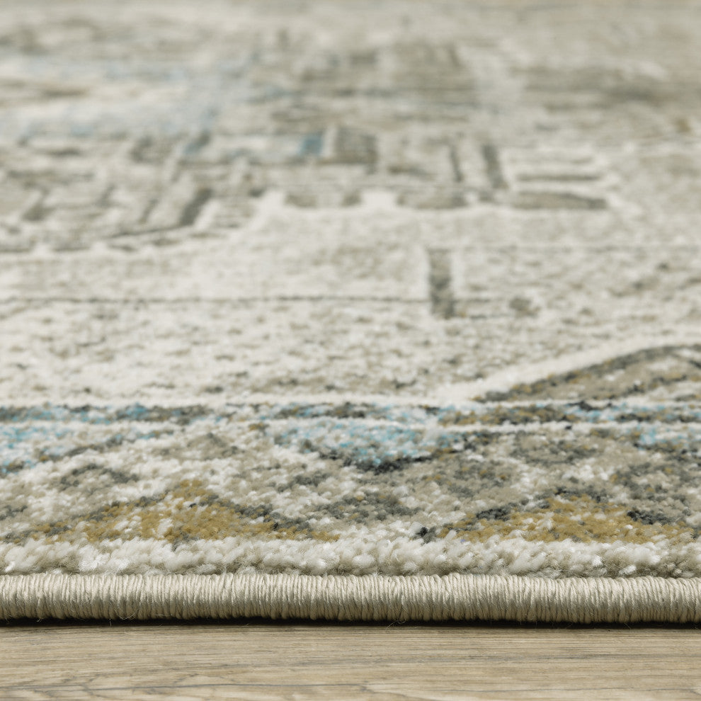 Vander Traditional Jewel Drop Gray/Blue Power-Loomed Area Rug, 7'10"x10'