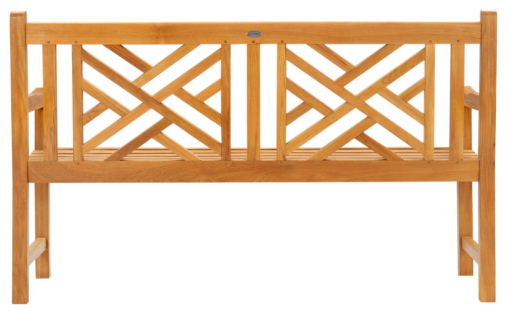 Teak Wood Chippendale Double Outdoor Patio and Garden Bench