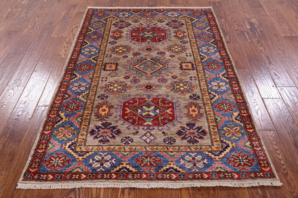 Handmade Super Kazak Wool Rug 4' 0" X 5' 7" Q7701