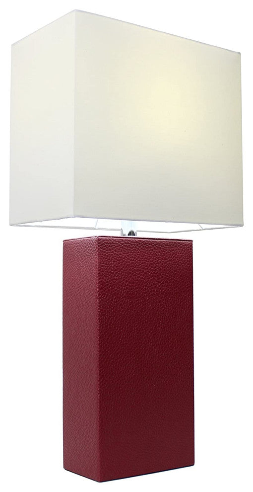 Elegant Designs Modern Leather Table Lamp With White Fabric Shade, Red
