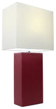 Elegant Designs Modern Leather Table Lamp With White Fabric Shade, Red