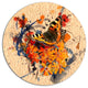 Butterfly And Abstract Art On Paper, Floral Disc Metal Wall Art, 11"