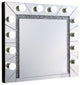 Benzara BM274651 Lighted Wall Mirror, 12 Bulb Sockets, Faux Diamond Trim, Silver