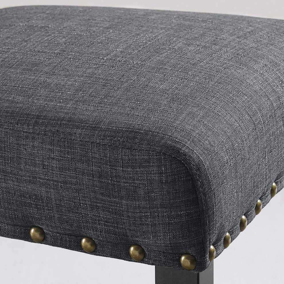 Tan Fabric Dining Chairs with Nail head Trim, Set of 2, Grey