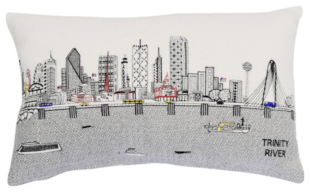 25" White Dallas Daylight Skyline Lumbar Decorative Pillow